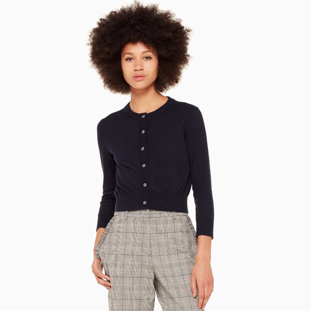kate spade navy cropped button-front cardigan